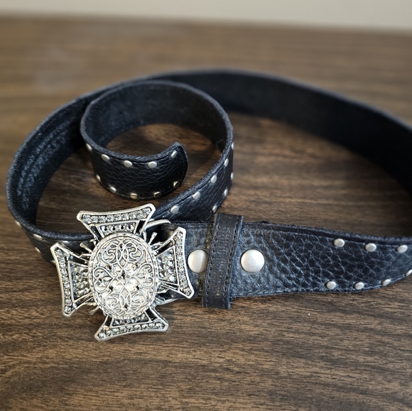 Leather Rock USA Accessories - Leather Rock USA Leather Belt w/ Rhinestone Buckle